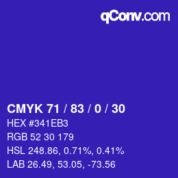 Color code: CMYK 71 / 83 / 0 / 30 | qconv.com