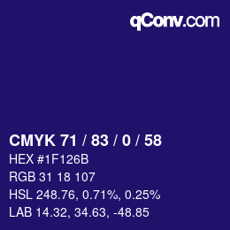 Color code: CMYK 71 / 83 / 0 / 58 | qconv.com