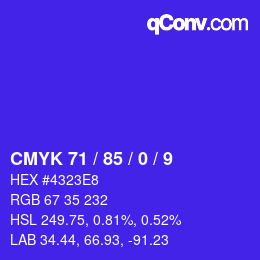 カラーコード: CMYK 71 / 85 / 0 / 9 | qconv.com