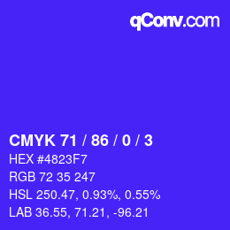 カラーコード: CMYK 71 / 86 / 0 / 3 | qconv.com