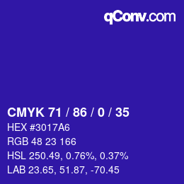 Color code: CMYK 71 / 86 / 0 / 35 | qconv.com