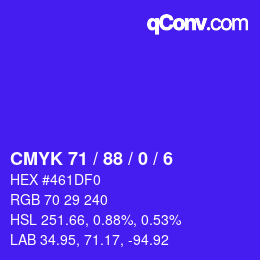 Color code: CMYK 71 / 88 / 0 / 6 | qconv.com