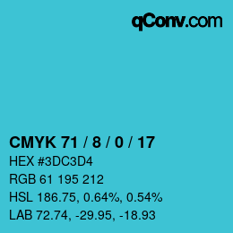 カラーコード: CMYK 71 / 8 / 0 / 17 | qconv.com