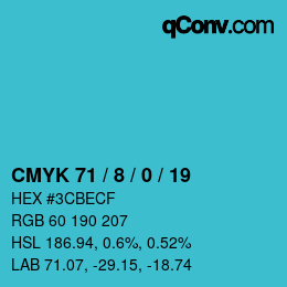 颜色代码: CMYK 71 / 8 / 0 / 19 | qconv.com