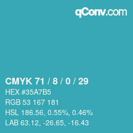 カラーコード: CMYK 71 / 8 / 0 / 29 | qconv.com