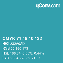 カラーコード: CMYK 71 / 8 / 0 / 32 | qconv.com