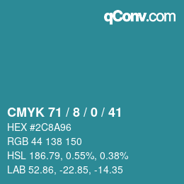 カラーコード: CMYK 71 / 8 / 0 / 41 | qconv.com