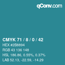 カラーコード: CMYK 71 / 8 / 0 / 42 | qconv.com