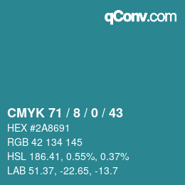 颜色代码: CMYK 71 / 8 / 0 / 43 | qconv.com