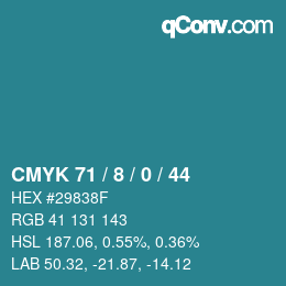 カラーコード: CMYK 71 / 8 / 0 / 44 | qconv.com