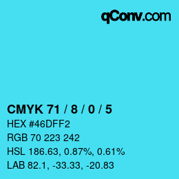 カラーコード: CMYK 71 / 8 / 0 / 5 | qconv.com