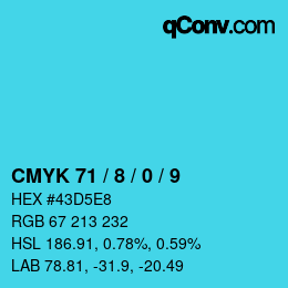 颜色代码: CMYK 71 / 8 / 0 / 9 | qconv.com