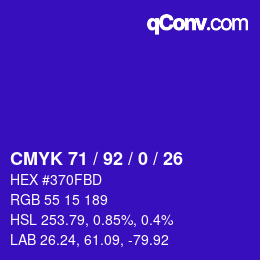 カラーコード: CMYK 71 / 92 / 0 / 26 | qconv.com