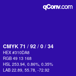 カラーコード: CMYK 71 / 92 / 0 / 34 | qconv.com