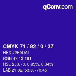 カラーコード: CMYK 71 / 92 / 0 / 37 | qconv.com