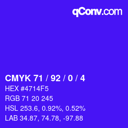 カラーコード: CMYK 71 / 92 / 0 / 4 | qconv.com