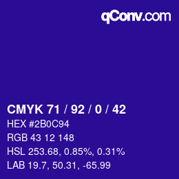 颜色代码: CMYK 71 / 92 / 0 / 42 | qconv.com