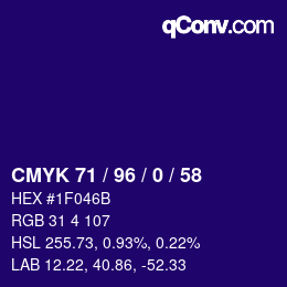 Farbcode: CMYK 71 / 96 / 0 / 58 | qconv.com