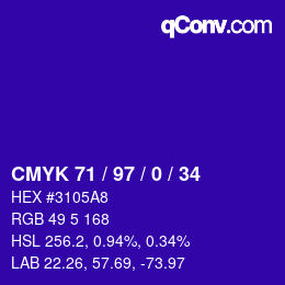 Farbcode: CMYK 71 / 97 / 0 / 34 | qconv.com