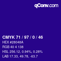 Color code: CMYK 71 / 97 / 0 / 46 | qconv.com