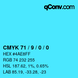 颜色代码: CMYK 71 / 9 / 0 / 0 | qconv.com