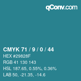 Color code: CMYK 71 / 9 / 0 / 44 | qconv.com
