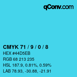 颜色代码: CMYK 71 / 9 / 0 / 8 | qconv.com