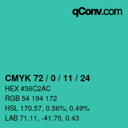 Color code: CMYK 72 / 0 / 11 / 24 | qconv.com