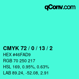 カラーコード: CMYK 72 / 0 / 13 / 2 | qconv.com