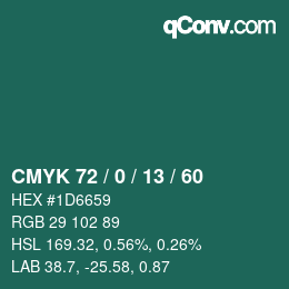 Color code: CMYK 72 / 0 / 13 / 60 | qconv.com