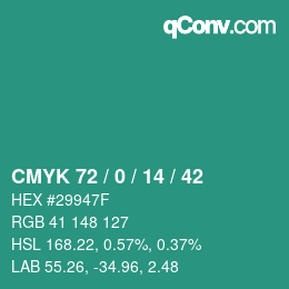 Color code: CMYK 72 / 0 / 14 / 42 | qconv.com