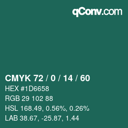 Color code: CMYK 72 / 0 / 14 / 60 | qconv.com