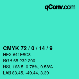 カラーコード: CMYK 72 / 0 / 14 / 9 | qconv.com