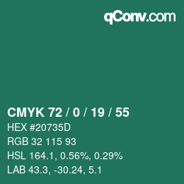 Color code: CMYK 72 / 0 / 19 / 55 | qconv.com