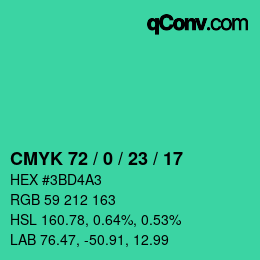 Color code: CMYK 72 / 0 / 23 / 17 | qconv.com