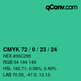 颜色代码: CMYK 72 / 0 / 23 / 24 | qconv.com