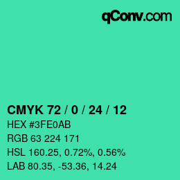 カラーコード: CMYK 72 / 0 / 24 / 12 | qconv.com