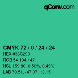 カラーコード: CMYK 72 / 0 / 24 / 24 | qconv.com