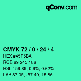 カラーコード: CMYK 72 / 0 / 24 / 4 | qconv.com