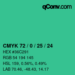 颜色代码: CMYK 72 / 0 / 25 / 24 | qconv.com