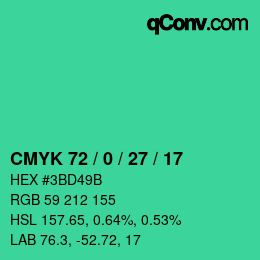 Farbcode: CMYK 72 / 0 / 27 / 17 | qconv.com