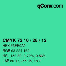カラーコード: CMYK 72 / 0 / 28 / 12 | qconv.com