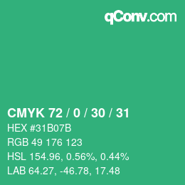颜色代码: CMYK 72 / 0 / 30 / 31 | qconv.com