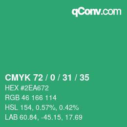 颜色代码: CMYK 72 / 0 / 31 / 35 | qconv.com