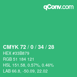 カラーコード: CMYK 72 / 0 / 34 / 28 | qconv.com