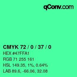 Code couleur: CMYK 72 / 0 / 37 / 0 | qconv.com