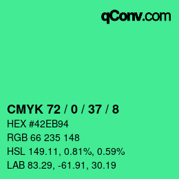 颜色代码: CMYK 72 / 0 / 37 / 8 | qconv.com