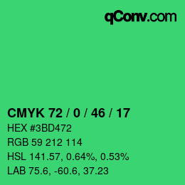 カラーコード: CMYK 72 / 0 / 46 / 17 | qconv.com