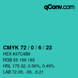 カラーコード: CMYK 72 / 0 / 6 / 23 | qconv.com