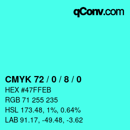 颜色代码: CMYK 72 / 0 / 8 / 0 | qconv.com
